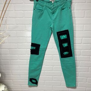 Current Elliott The Ankle Skinny Winter Green Patchwork Jeans Size 28 (1001)